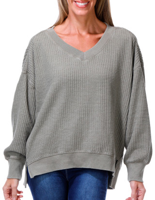 Thumbnail 1: C&C California Women's Long Sleeve Waffle Knit V Neck Sweater 