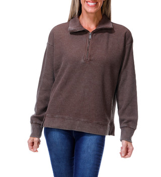 Thumbnail 1: C&C California Women's Long Sleeve 1/4 Zip Waffle Knit Sweater 
