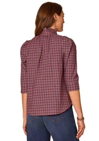 Thumbnail 3: Democracy Women's 3Q Sleeve Ruffle Neck Woven Top 