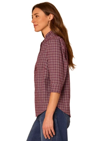 Thumbnail 4: Democracy Women's 3Q Sleeve Ruffle Neck Woven Top 