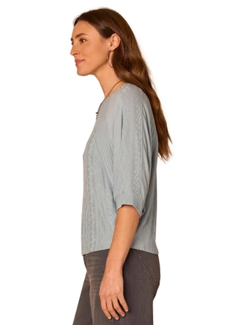 Thumbnail 2: Democracy Women's 3Q Sleeve Mixed Media Knit Top 