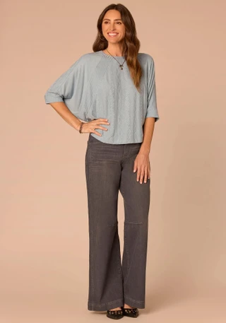 Thumbnail 3: Democracy Women's 3Q Sleeve Mixed Media Knit Top 