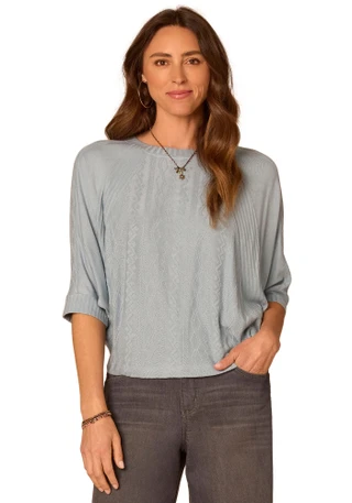 Thumbnail 1: Democracy Women's 3Q Sleeve Mixed Media Knit Top 
