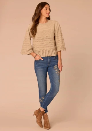Thumbnail 3: Democracy Women's 3Q Variegated Stitch Mix Sweater 