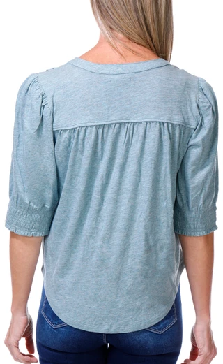 Thumbnail 2: Democracy Women's Petite Elbow Sleeve Mandarin Neck Pintuck Top 