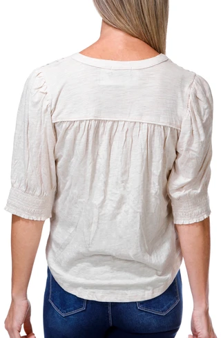 Thumbnail 2: Democracy Women's Petite Elbow Sleeve Mandarin Neck Pintuck Top 
