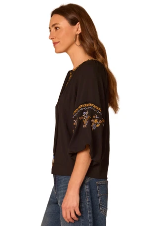 Thumbnail 2: Democracy Women's 3Q Bubble Sleeve Tie Neck Top 