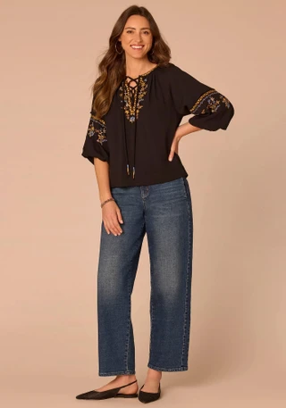 Thumbnail 3: Democracy Women's 3Q Bubble Sleeve Tie Neck Top 