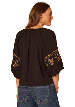 Thumbnail 4: Democracy Women's 3Q Bubble Sleeve Tie Neck Top 