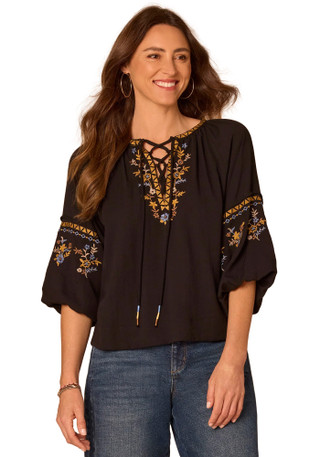 Thumbnail 1: Democracy Women's 3Q Bubble Sleeve Tie Neck Top 