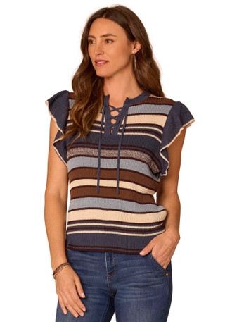 Thumbnail 1: Democracy Women's Lace Up Tie Stripe Sweater 