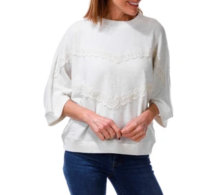Thumbnail 1: Democracy Women's 3/4 Sleeve Dolman Lace Detail Sweater  