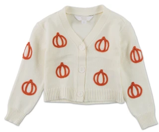 Thumbnail 1: Magical Season Little Girls Long Sleeve Pumpkin Embroidered Cardigan  