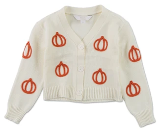 Thumbnail 1: Magical Season Big Girls Long Sleeve Pumpkin Embroidered Cardigan 