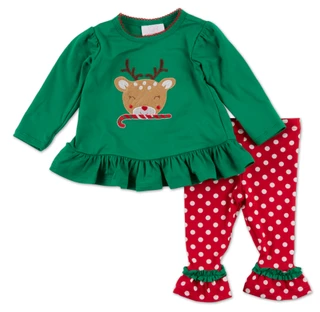 Thumbnail 1: Bonnie Baby Baby Girls 2 Pc Christmas Reindeer & Polka Dots Pants Set 