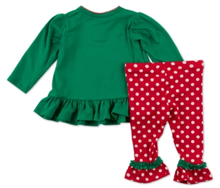 Thumbnail 2: Bonnie Baby Baby Girls 2 Pc Christmas Reindeer & Polka Dots Pants Set 