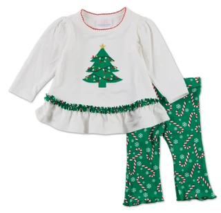 Thumbnail 1: Bonnie Baby Baby Girls 2 Pc Christmas Tree & Candy Canes Pants Set 