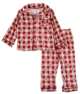 Thumbnail 1: Rugged Bear Little Girls 2 Pc Plaid Christmas Tree Pajama Pants Set 