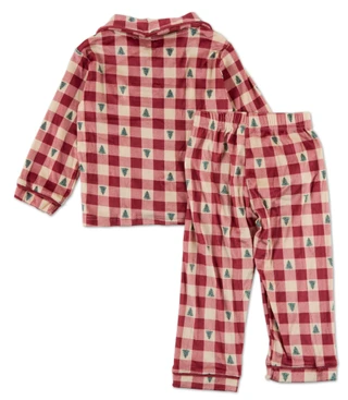Thumbnail 2: Rugged Bear Little Girls 2 Pc Plaid Christmas Tree Pajama Pants Set 