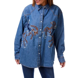 Thumbnail 1: Wrangler Juniors Embroidered Horse Denim Button Down Top 