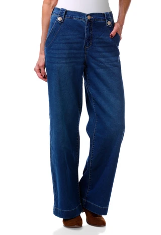 Thumbnail 1: Nanette Lepore Women's High Rise Wide Leg Button Detail Jeans  