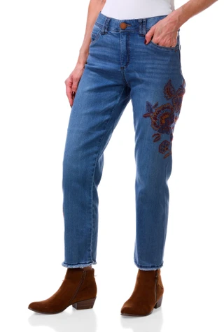 Thumbnail 1: Democracy Women's Floral Embroidered Straight Leg Jeans 