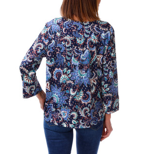 Thumbnail 2: Zac & Rachel Women's 3/4 Sleeve Printed V-Neck Half Button Top 