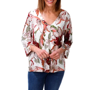 Thumbnail 1: Zac & Rachel Women's 3/4 Sleeve Printed V-Neck Half Button Top 
