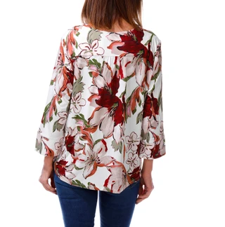 Thumbnail 2: Zac & Rachel Women's 3/4 Sleeve Printed V-Neck Half Button Top 
