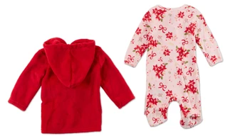 Thumbnail 2: Baby Essentials Baby Girls 2 Pc Christmas Sleeper & Robe Set 