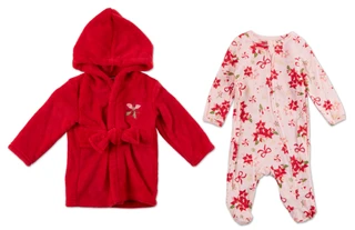 Thumbnail 3: Baby Essentials Baby Girls 2 Pc Christmas Sleeper & Robe Set 