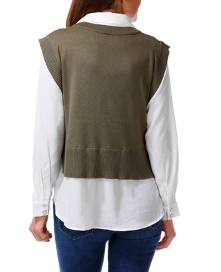 Thumbnail 2: RIO & RIAN Women's Petite Long Sleeve Twofer Sweater Top 