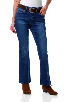 Thumbnail 1: Royalty Women's Mid Rise Bootcut Jeans with Belt 