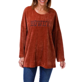 Thumbnail 1: Chenault Women's Plus Long Sleeve Howdy Graphic Chenille Top 