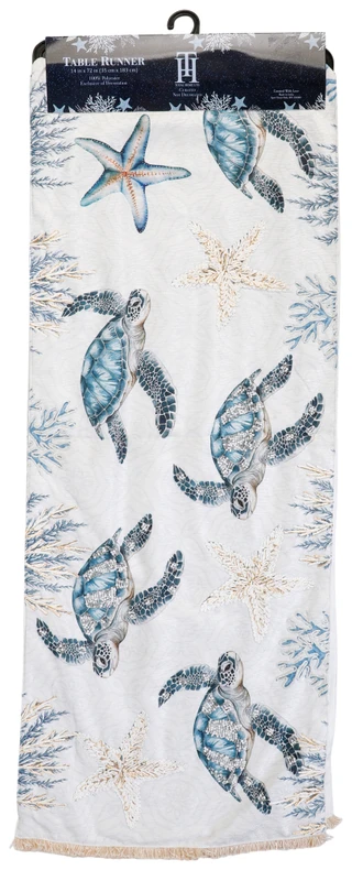 Thumbnail 1: Total Home Ltd. 14x72 Beaded Sea Life Table Runner 
