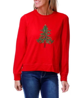 Thumbnail 1: Coral Bay Women's Long Sleeve Christmas Tree Top  
