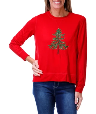 Thumbnail 2: Coral Bay Women's Long Sleeve Christmas Tree Top  