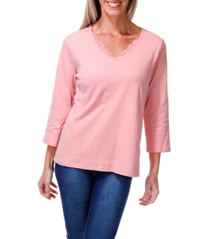 Thumbnail 1: Coral Bay Women's 3/4 Sleeve Lace V Neck Top 