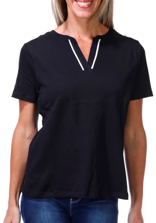 Thumbnail 1: Coral Bay Women's Short Sleeve Trim Detail Split Neck Top 