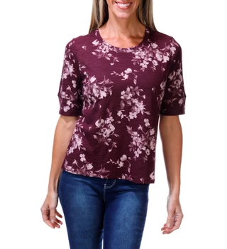 Thumbnail 1: Blue Sol Women's Petite 3/4 Sleeve Floral Luxey Tee 