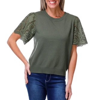 Thumbnail 1: Nanette Lepore Women's Short Sleeve Eyelet Sweater Top 