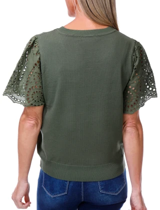 Thumbnail 2: Nanette Lepore Women's Short Sleeve Eyelet Sweater Top 