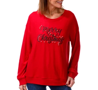 Thumbnail 1: Magical Season Women's Christmas Embroidered Hacci Top w/ Pearls 