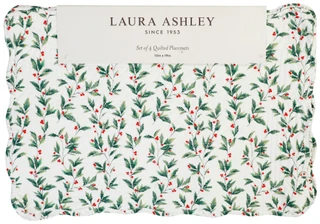 Thumbnail 1: Laura Ashley 4 Pk Scallop Edged Quilted Christmas Holly Sprig Placemats 