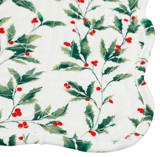 Thumbnail 2: Laura Ashley 4 Pk Scallop Edged Quilted Christmas Holly Sprig Placemats 