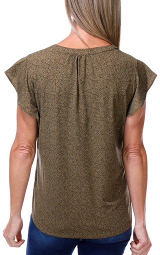 Thumbnail 2: Adrianna Papell Women's Short Sleeve Printed Split Neck Top 