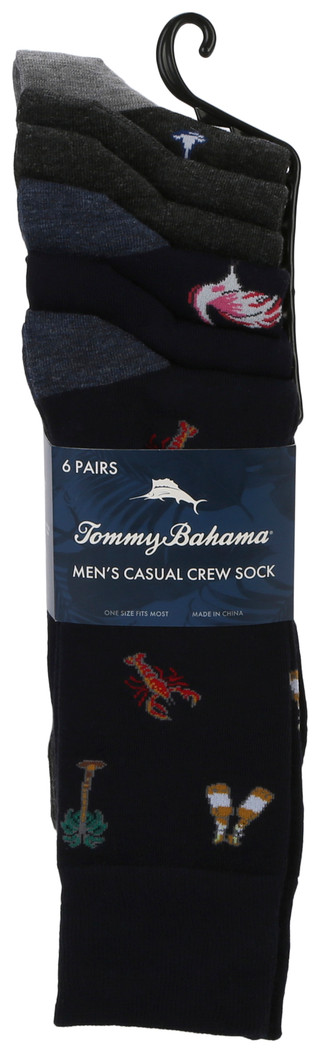 Thumbnail 1: TOMMY BAHAMA 6 Pk Men's Casual Crew Socks 