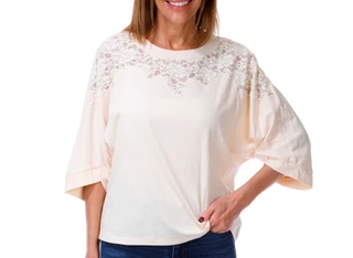 Thumbnail 1: Democracy Women's 3/4 Sleeve Scoop Neck Lace Dolman Top 