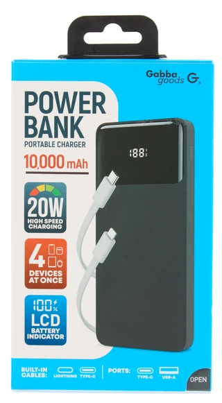 Thumbnail 1: GABBA GOODS 20W Power Bank Portable Charger with Built-in Cables 