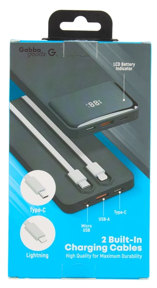 Thumbnail 2: GABBA GOODS 20W Power Bank Portable Charger with Built-in Cables 